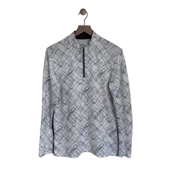 BETTE & COURT White & Black Geometric Print 1/4 Zip Pullover Lightweight Med. - Picture 1 of 11